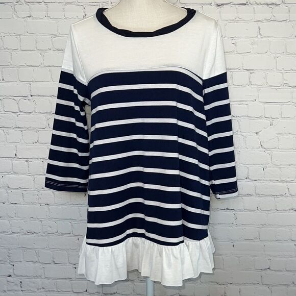 Umgee Striped Blouse w/ Ruffle Hem - Picture 1 of 7